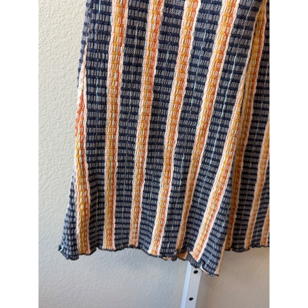 Free People XS Striped Flare Pants Blue Orange Textured High Waist Boho Retro - Picture 5 of 10